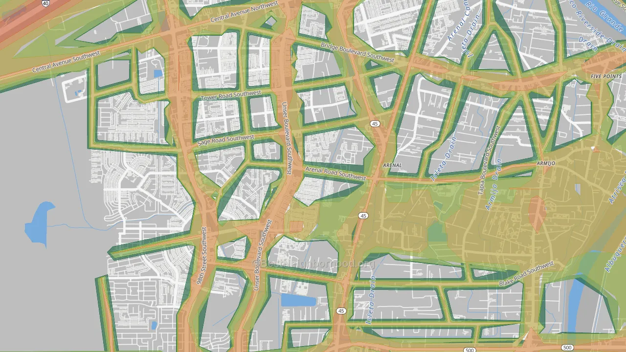 Westgate Vecinos, Albuquerque, NM Map of Noise Levels in Westgate Vecinos