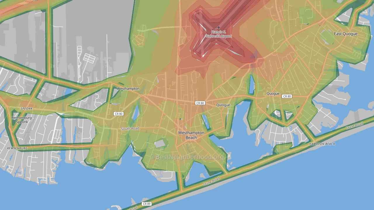 Westhampton Beach, NY Map of Noise Levels in Westhampton Beach