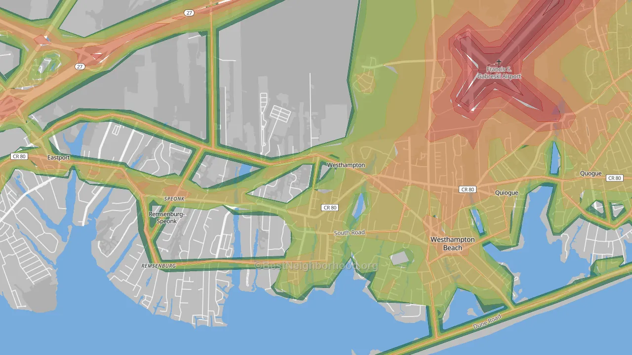 Westhampton, NY Map of Noise Levels in Westhampton