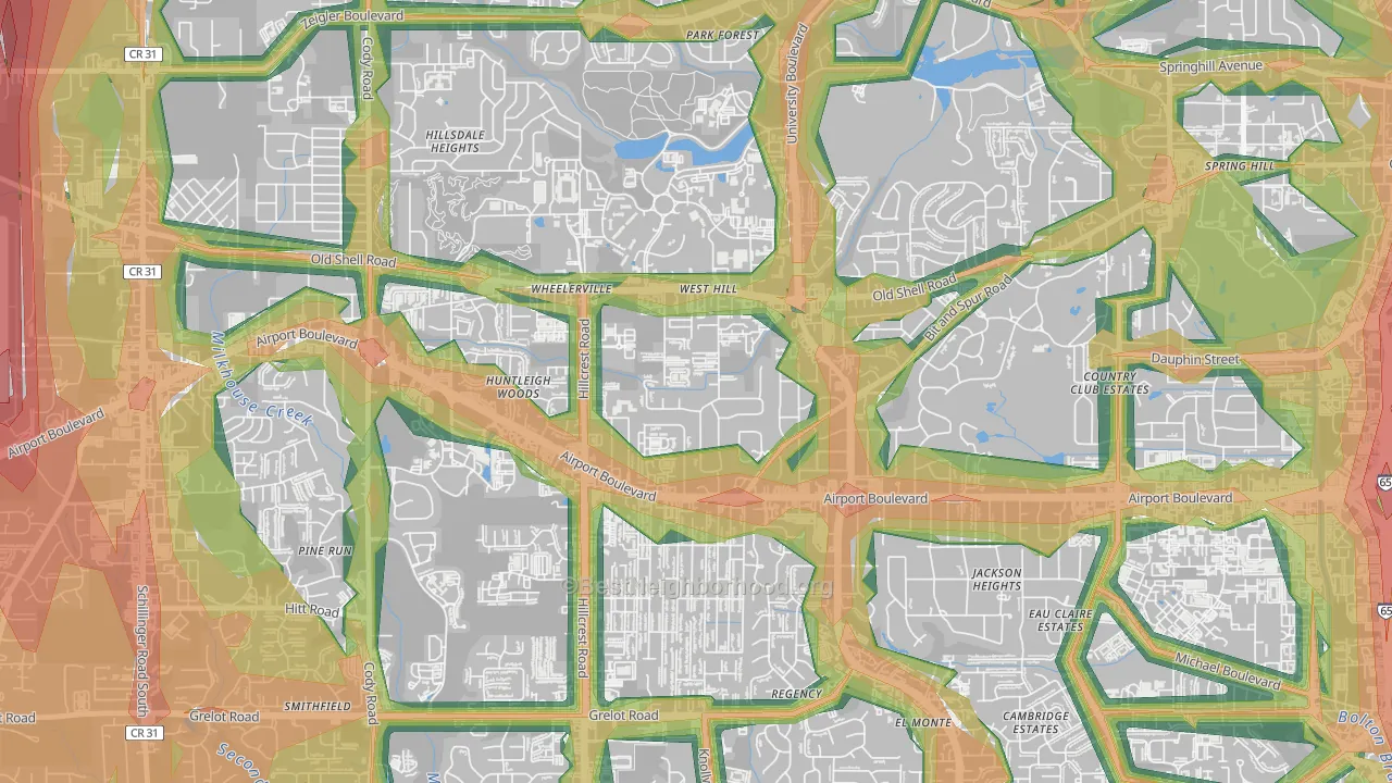 Westhill, Mobile, AL Map of Noise Levels in Westhill
