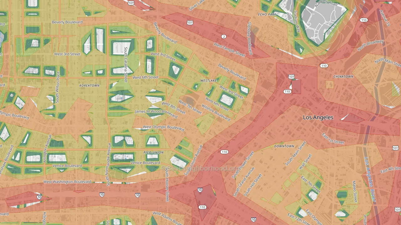 Westlake, Los Angeles, CA Map of Noise Levels in Westlake