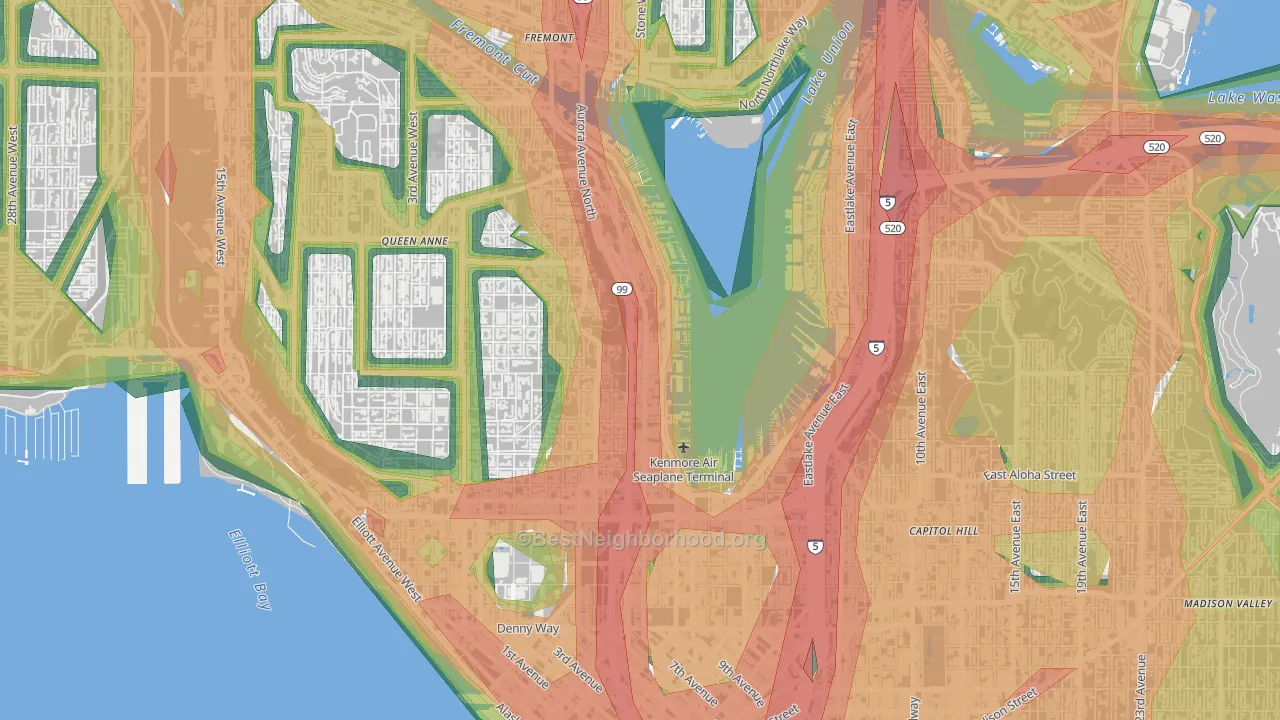 Westlake, Seattle, WA Map of Noise Levels in Westlake