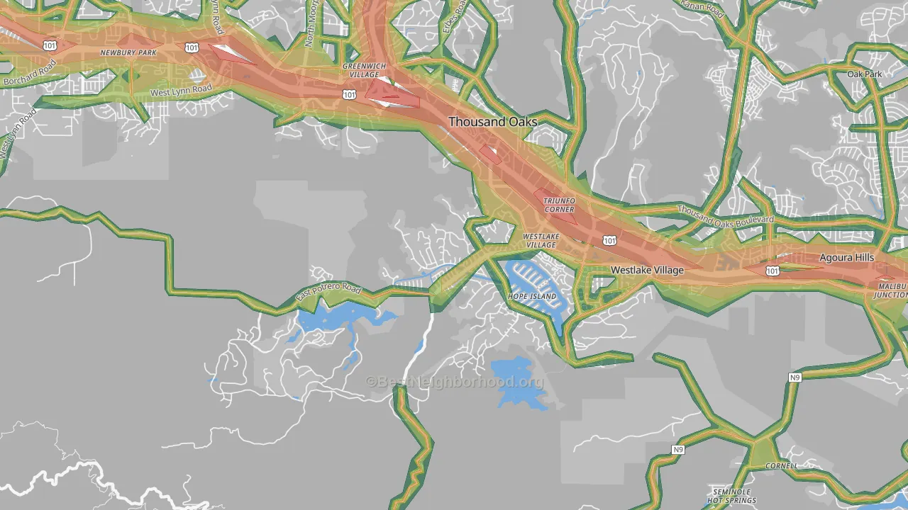 Westlake Village Area-Los Angeles, Westlake Village, CA Map of Noise Levels in Westlake Village Area-Los Angeles