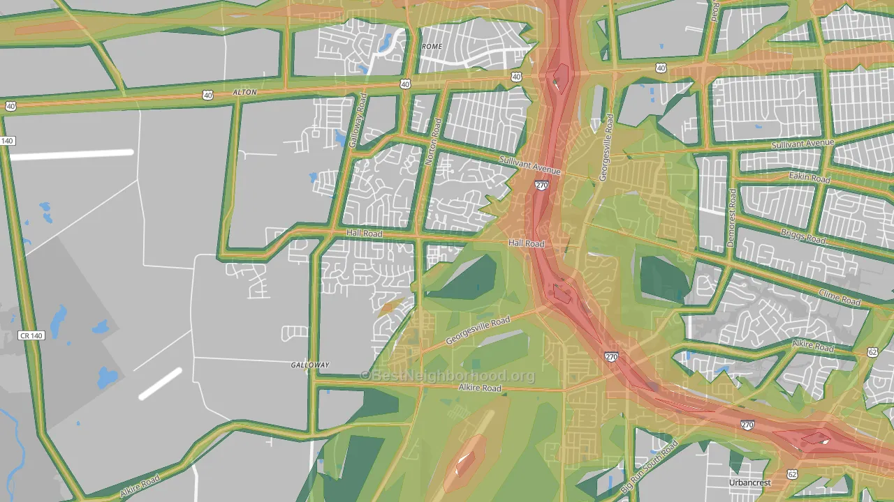 Westland, Galloway, OH Map of Noise Levels in Westland