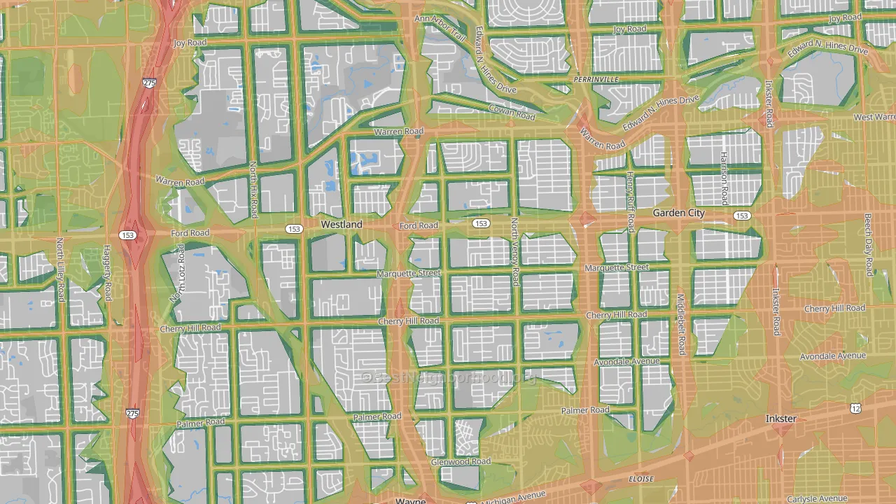Westland, MI Map of Noise Levels in Westland
