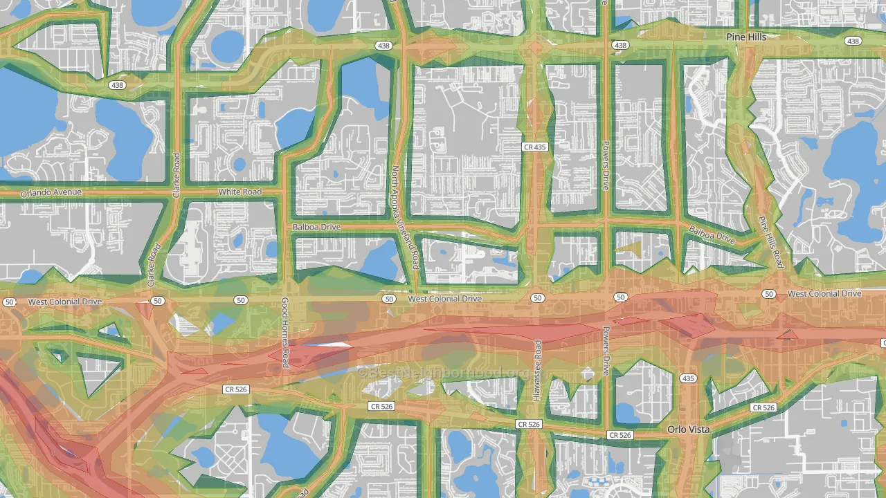 Westland Terrace, Pine Hills, FL Map of Noise Levels in Westland Terrace