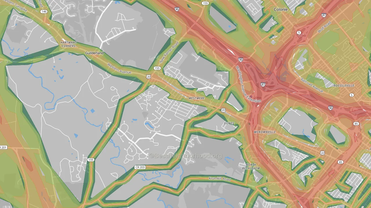 Westmere, NY Map of Noise Levels in Westmere