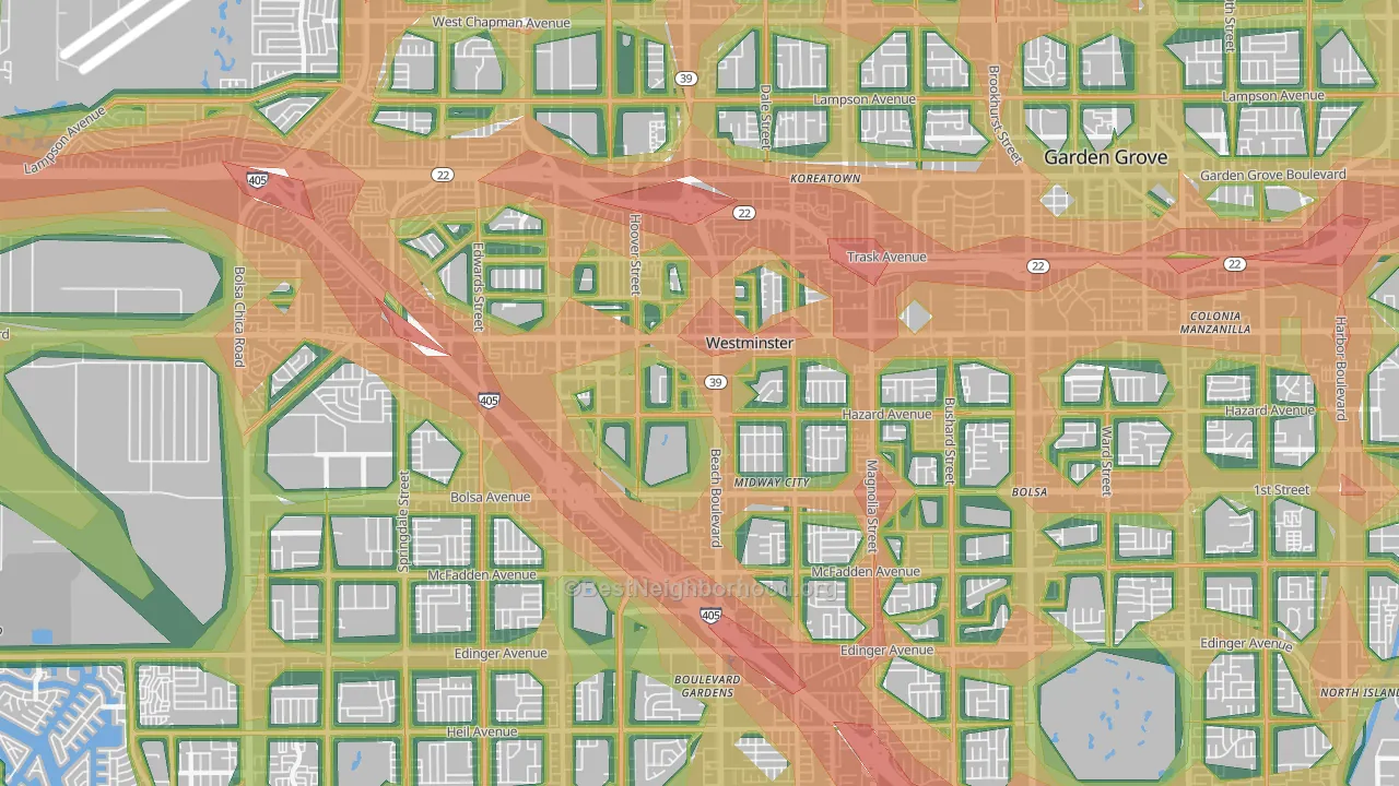 Westminster, CA Map of Noise Levels in Westminster