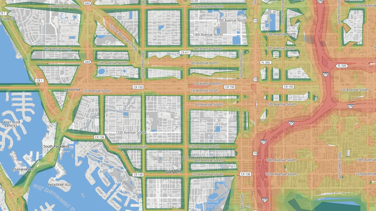 Westminster Heights, St. Petersburg, FL Map of Noise Levels in Westminster Heights