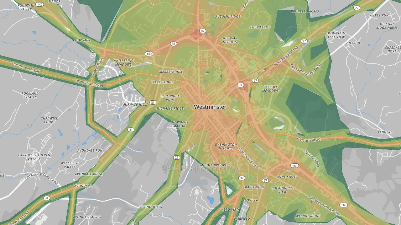 Westminster Historic District, Westminster, MD Map of Noise Levels in Westminster Historic District
