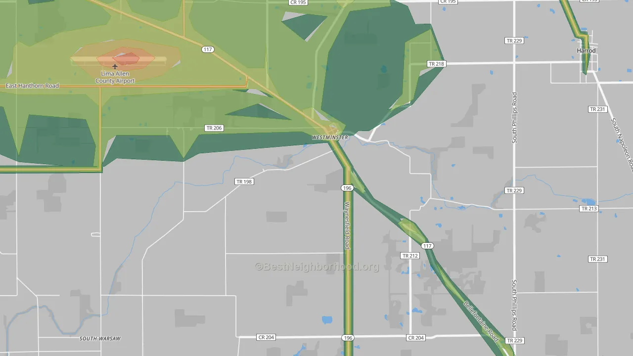 Westminster, OH Map of Noise Levels in Westminster