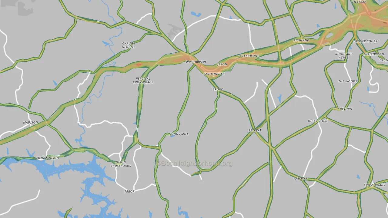 Westminster, SC Map of Noise Levels in Westminster