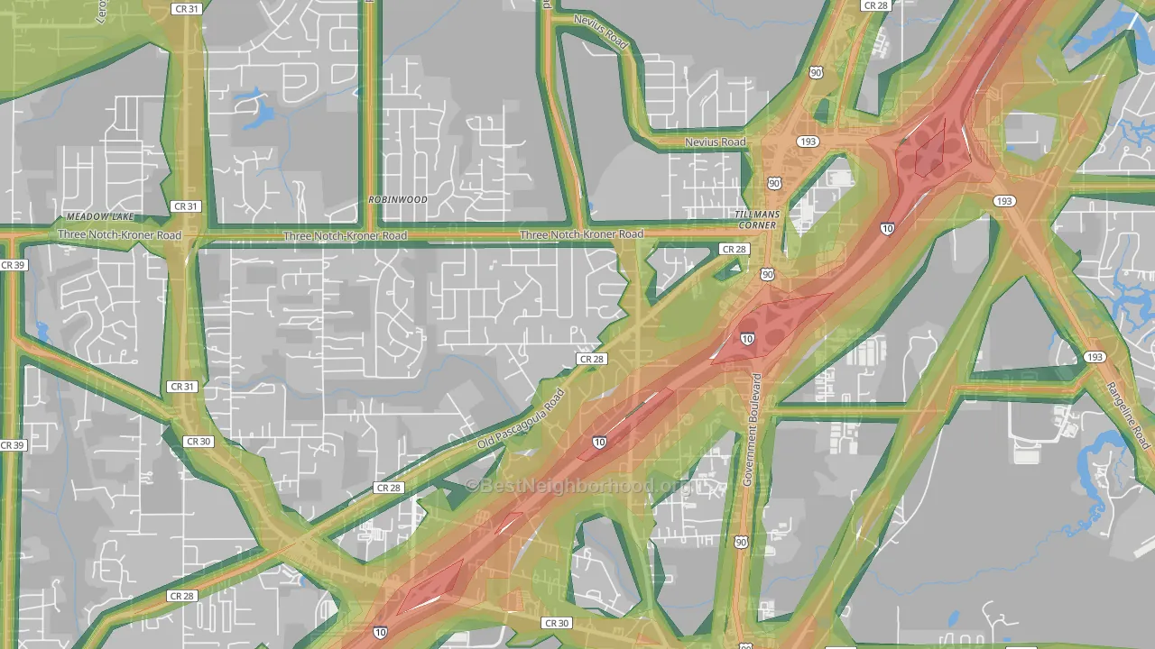 Westmont, Tillmans Corner, AL Map of Noise Levels in Westmont