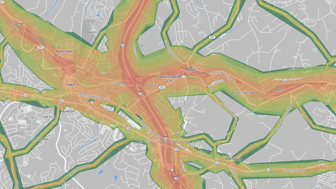 Westmoreland City, PA Map of Noise Levels in Westmoreland City