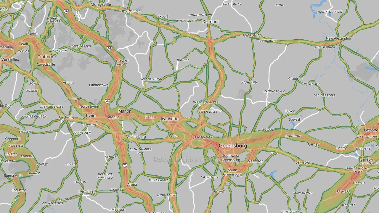 Westmoreland County, PA Map of Noise Levels in Westmoreland County