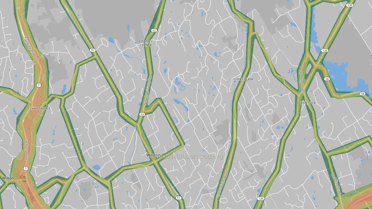 Weston, CT Map of Noise Levels in Weston