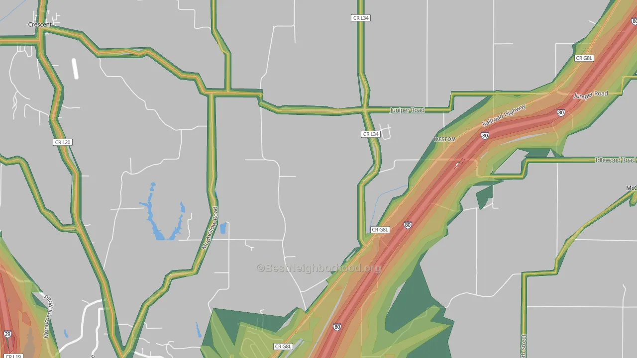 Weston, IA Map of Noise Levels in Weston