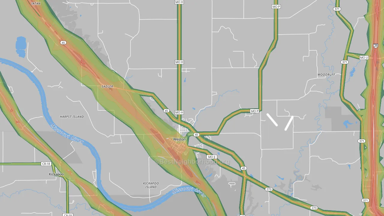 Weston, MO Map of Noise Levels in Weston
