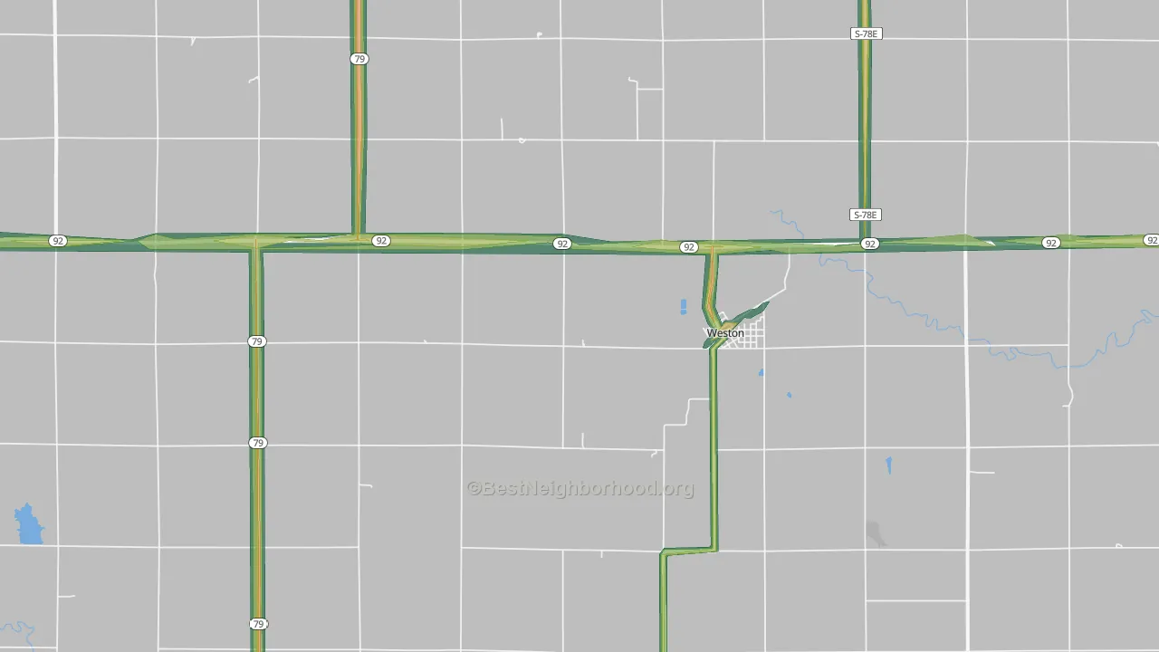 Weston, NE Map of Noise Levels in Weston