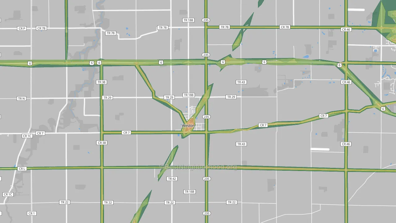 Weston, OH Map of Noise Levels in Weston