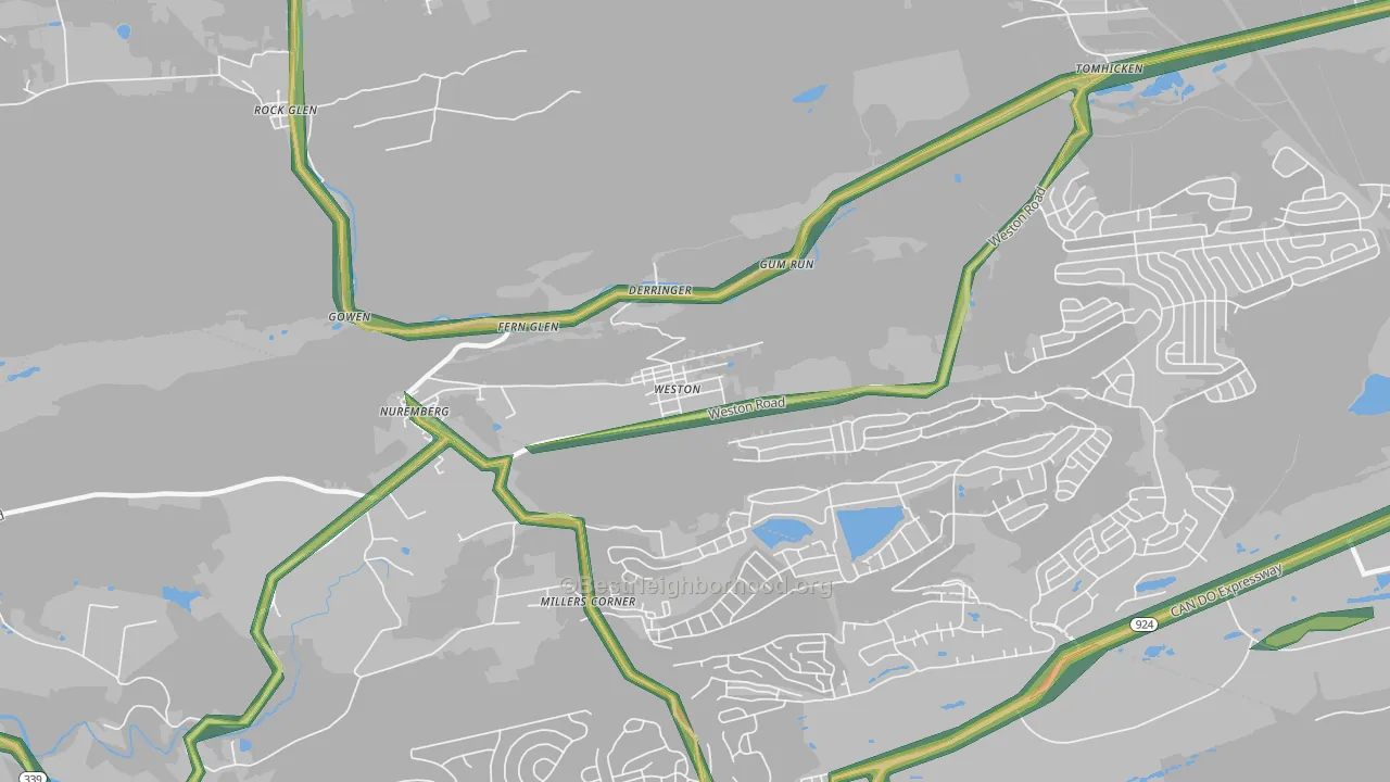 Weston, PA Map of Noise Levels in Weston