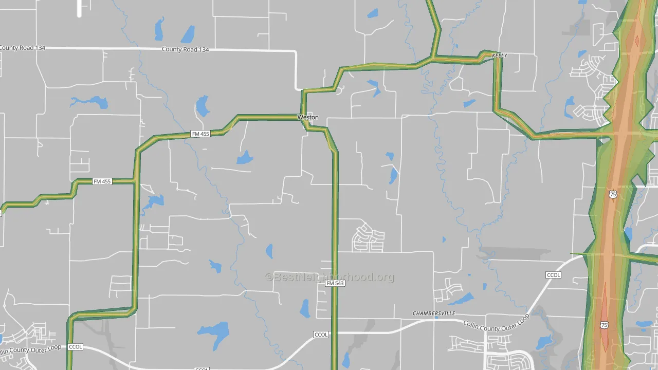 Weston, TX Map of Noise Levels in Weston