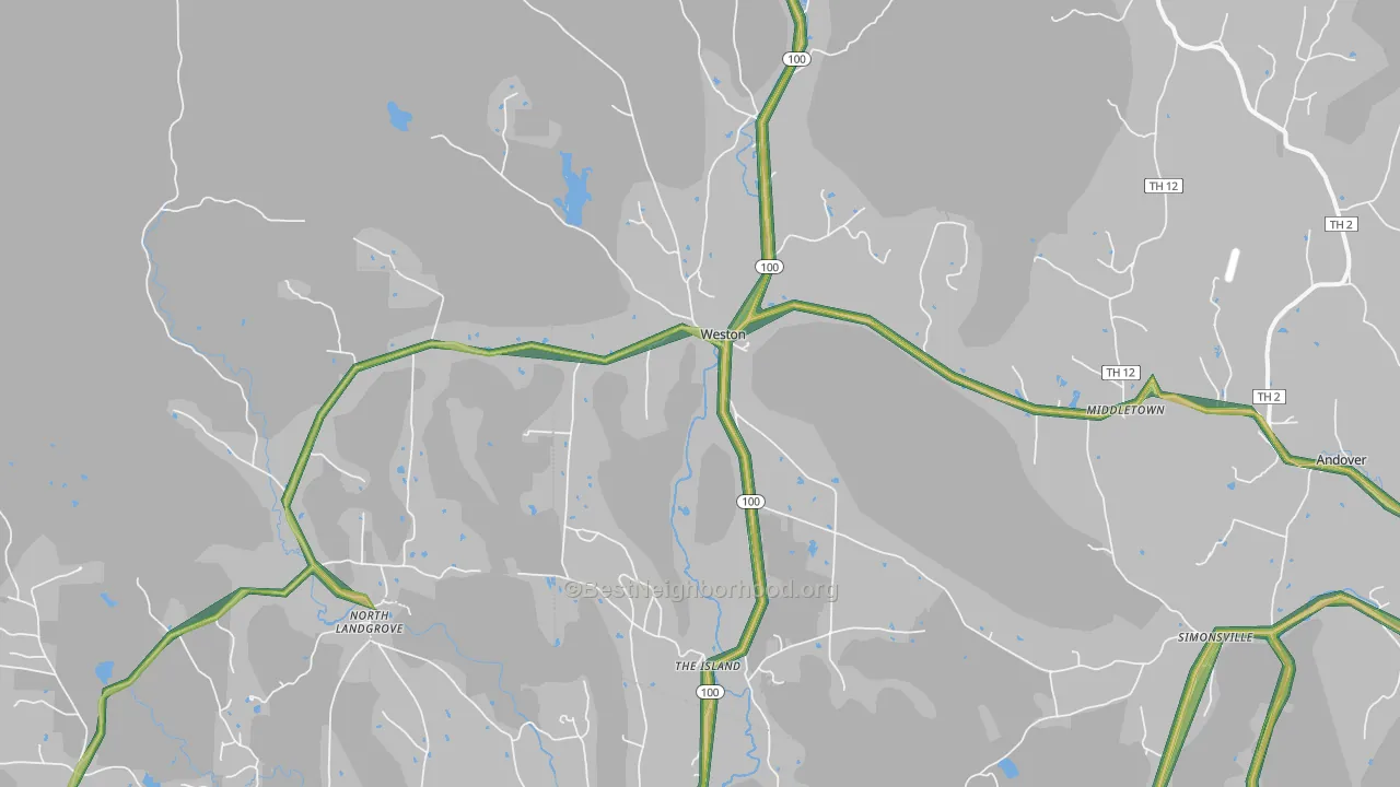 Weston, VT Map of Noise Levels in Weston