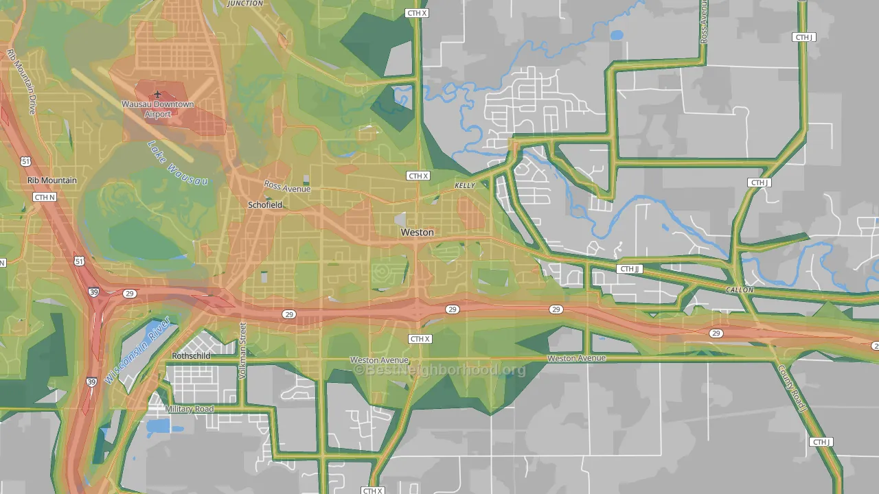 Weston, WI Map of Noise Levels in Weston