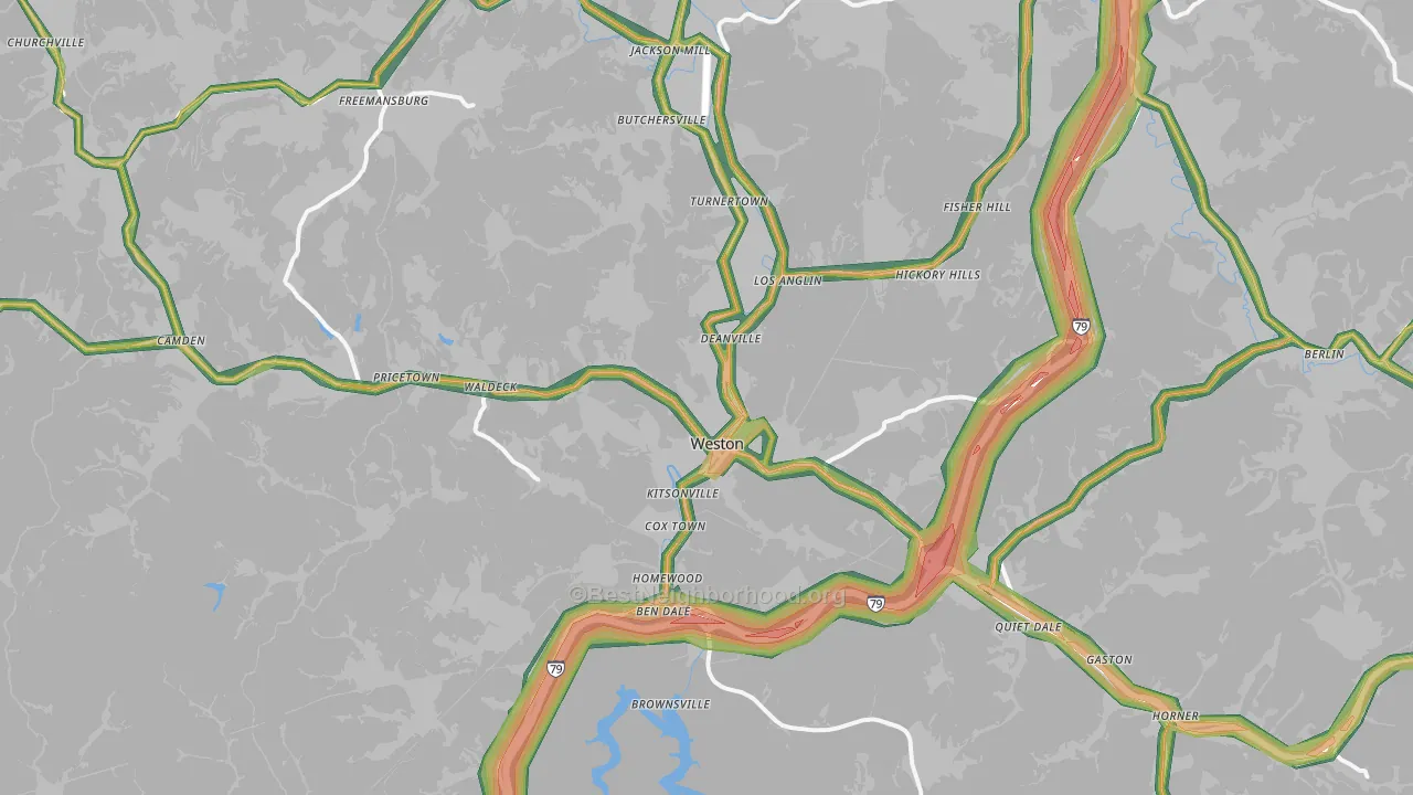 Weston, WV Map of Noise Levels in Weston
