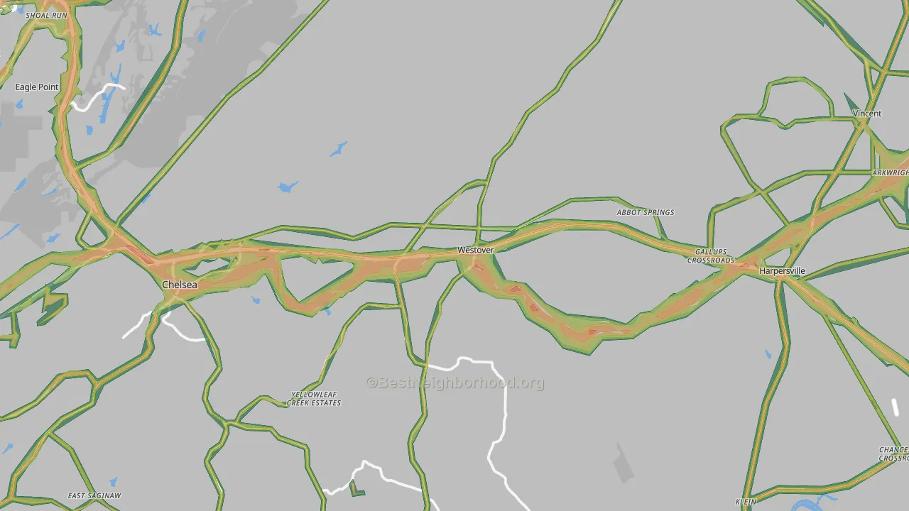 Westover, AL Map of Noise Levels in Westover
