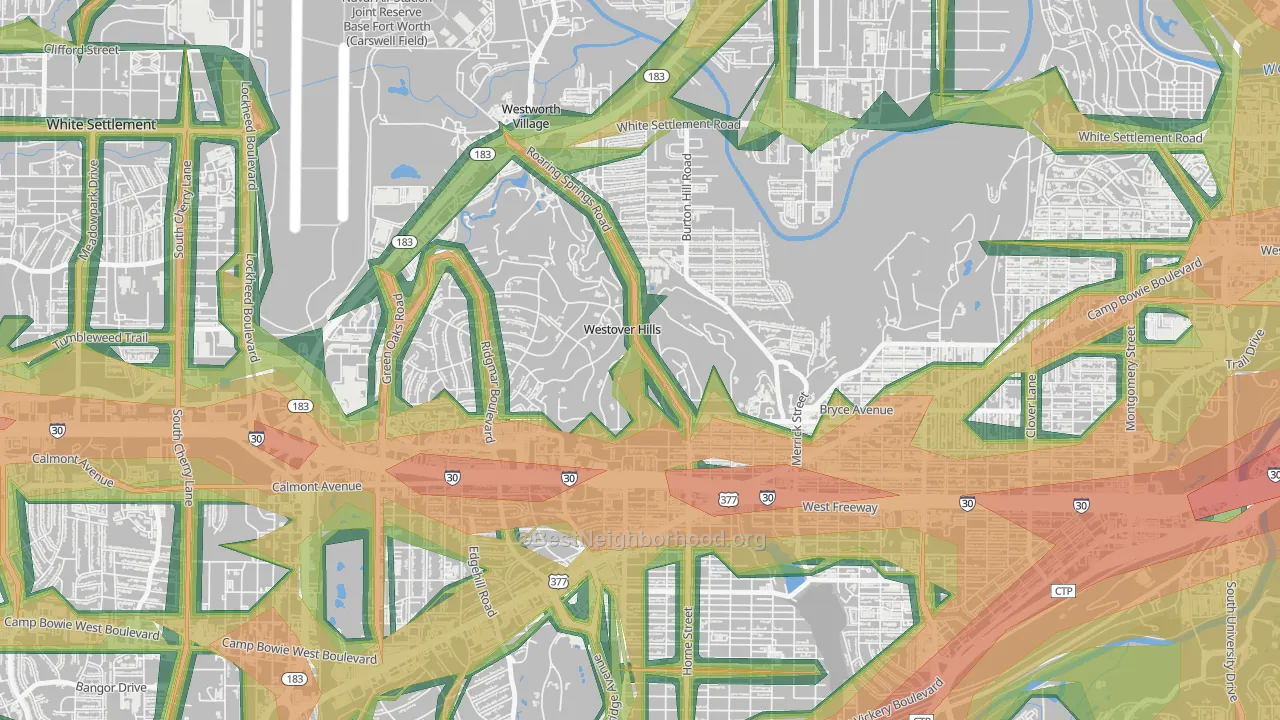 Westover Hills, TX Map of Noise Levels in Westover Hills