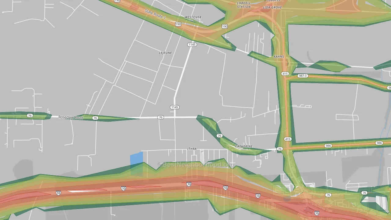 Westover, LA Map of Noise Levels in Westover