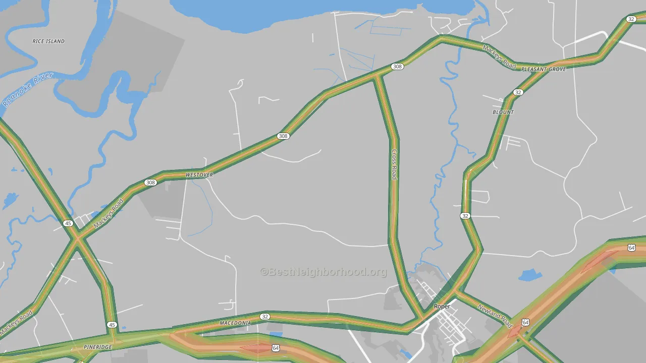 Westover, NC Map of Noise Levels in Westover
