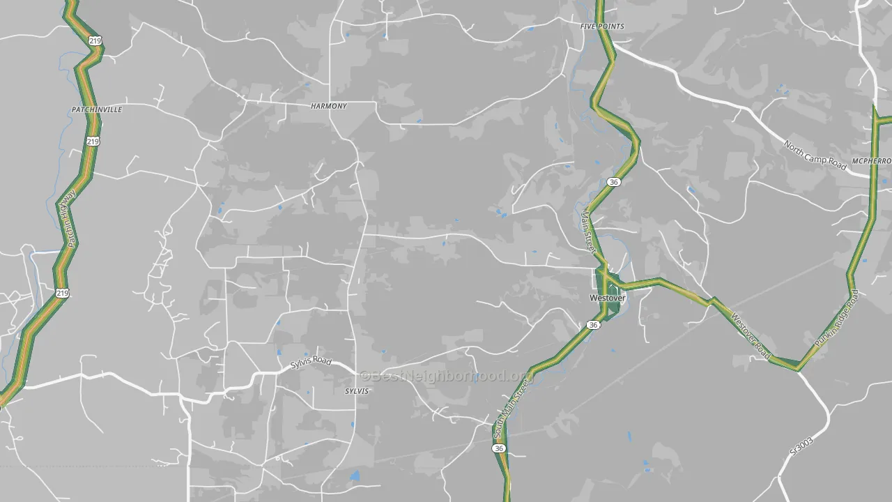 Westover, PA Map of Noise Levels in Westover