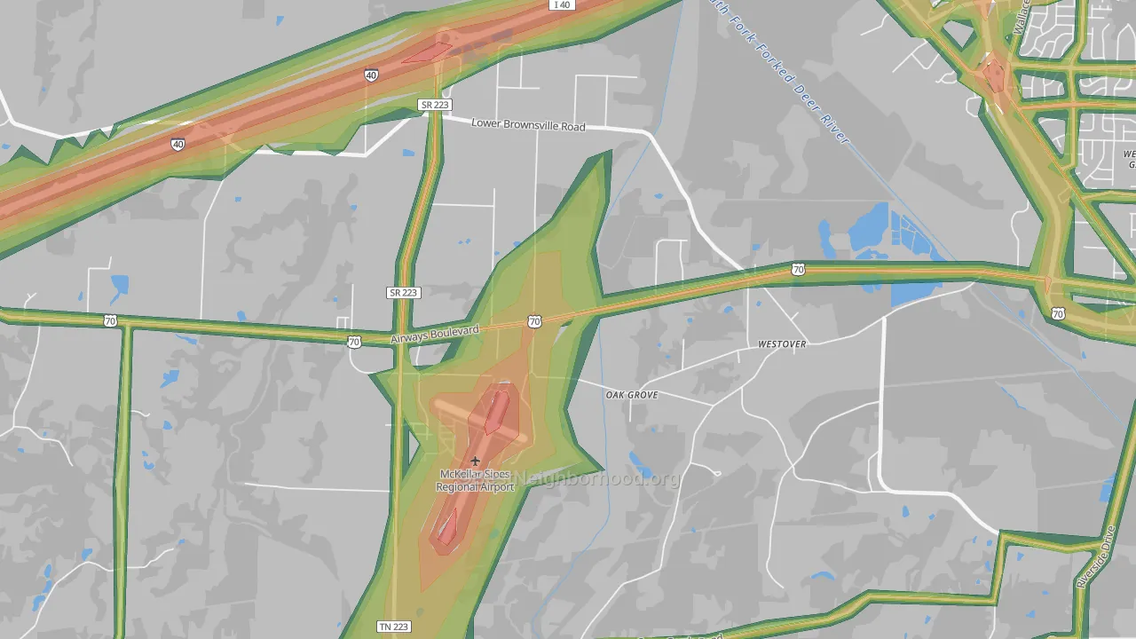 Westover, TN Map of Noise Levels in Westover