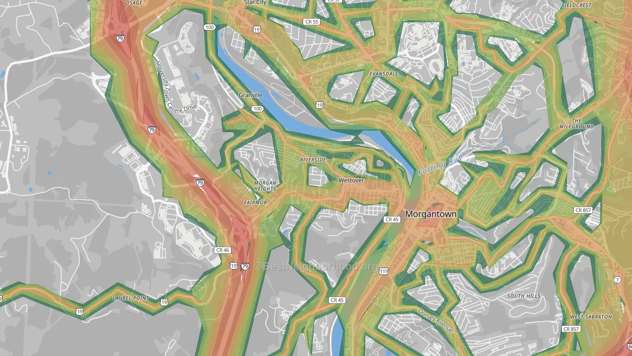 Westover, WV Map of Noise Levels in Westover
