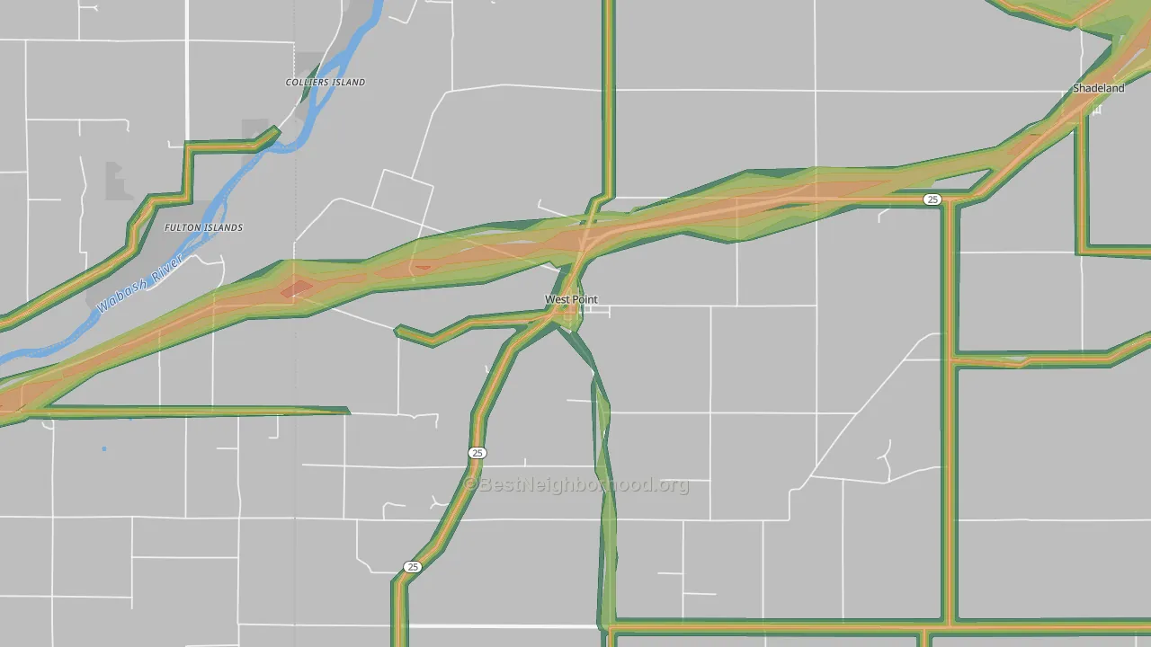 Westpoint, IN Map of Noise Levels in Westpoint