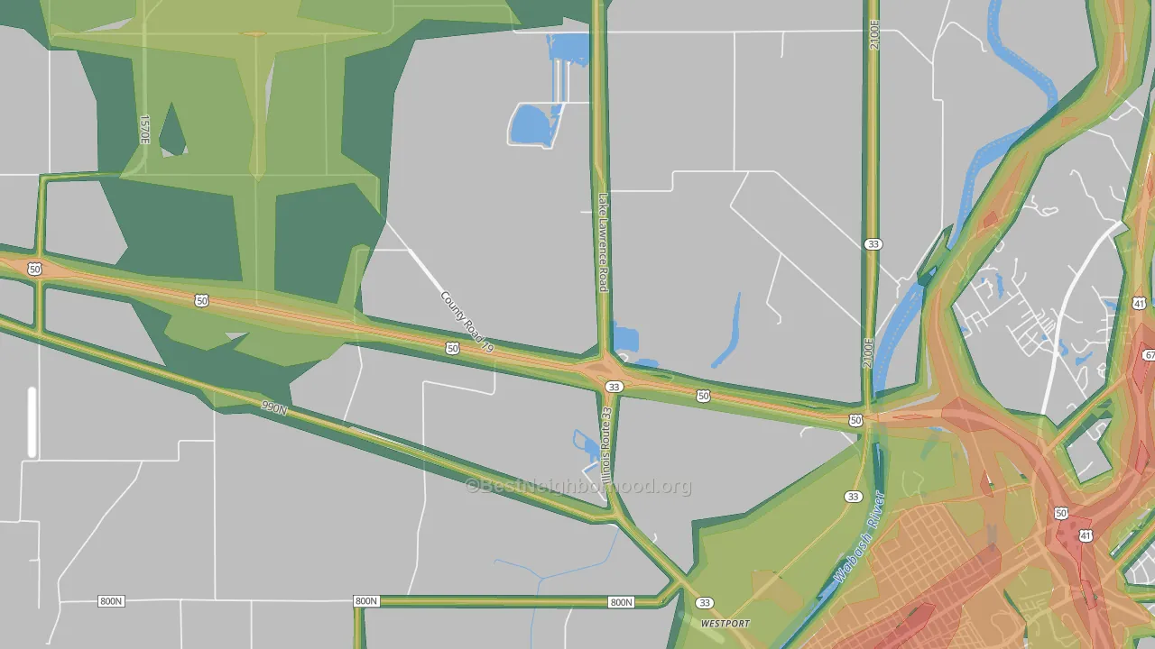 Westport, IL Map of Noise Levels in Westport