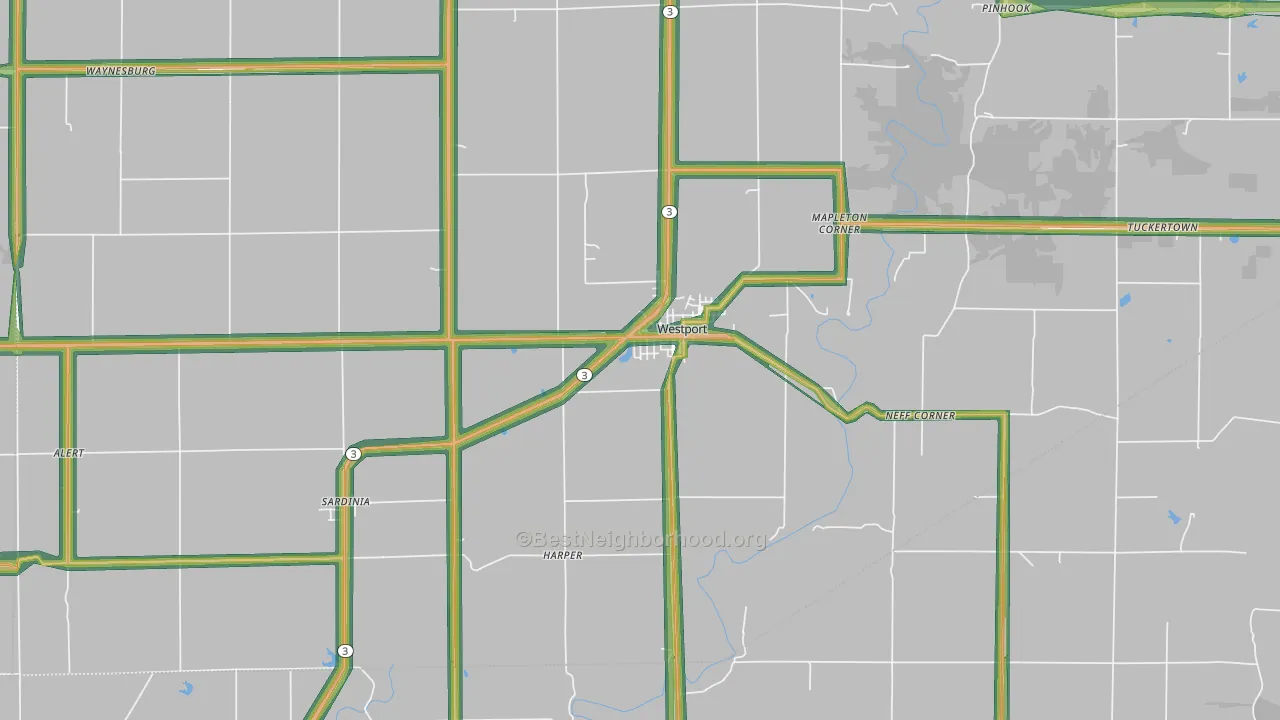 Westport, IN Map of Noise Levels in Westport