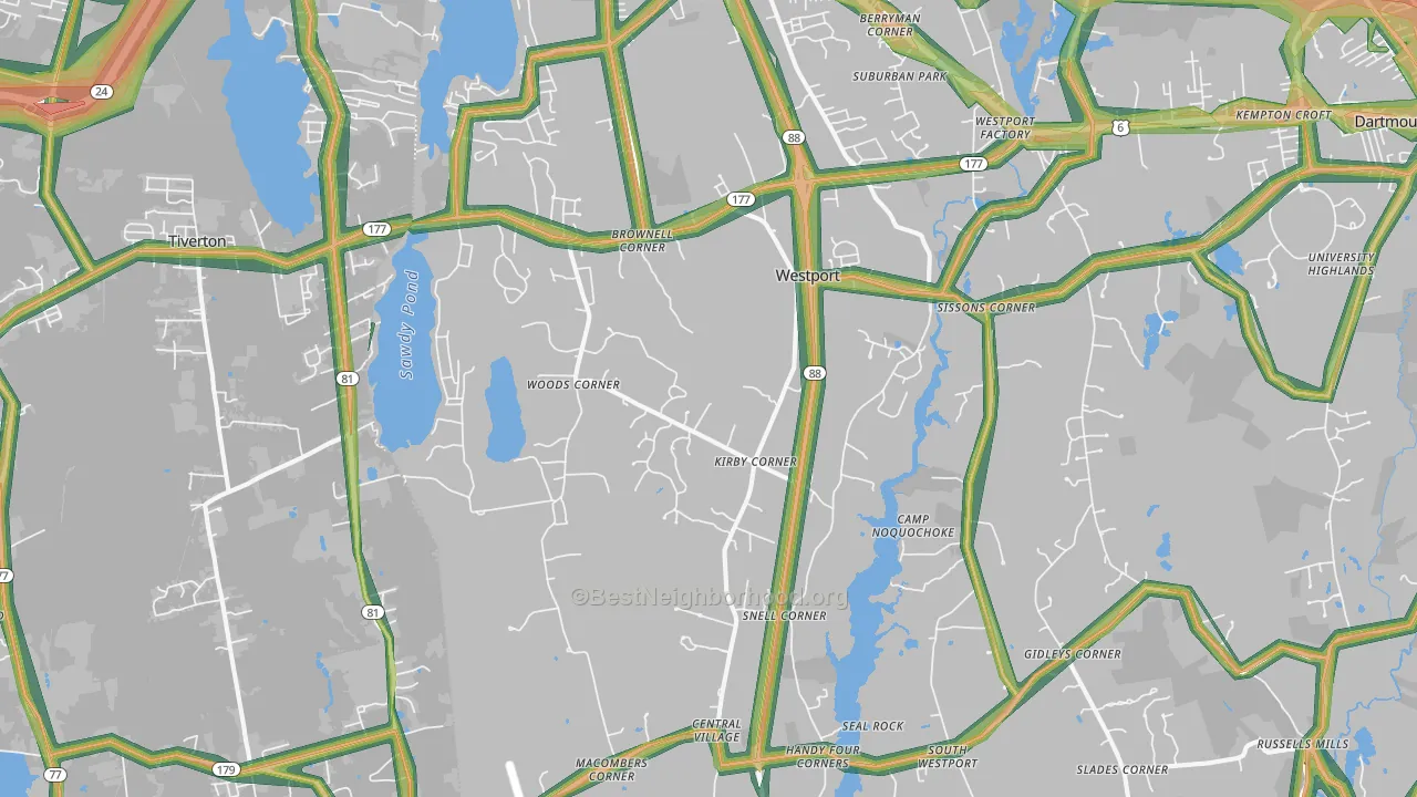 Westport, MA Map of Noise Levels in Westport