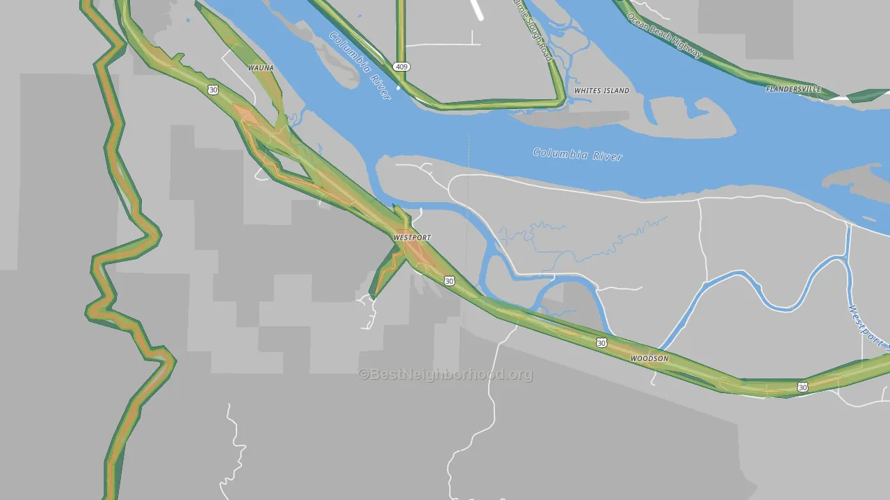 Westport, OR Map of Noise Levels in Westport