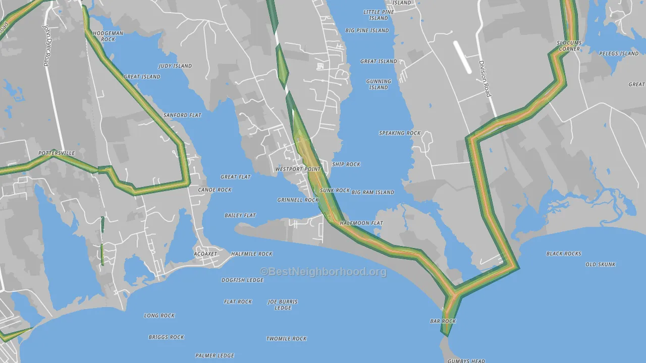 Westport Point, MA Map of Noise Levels in Westport Point