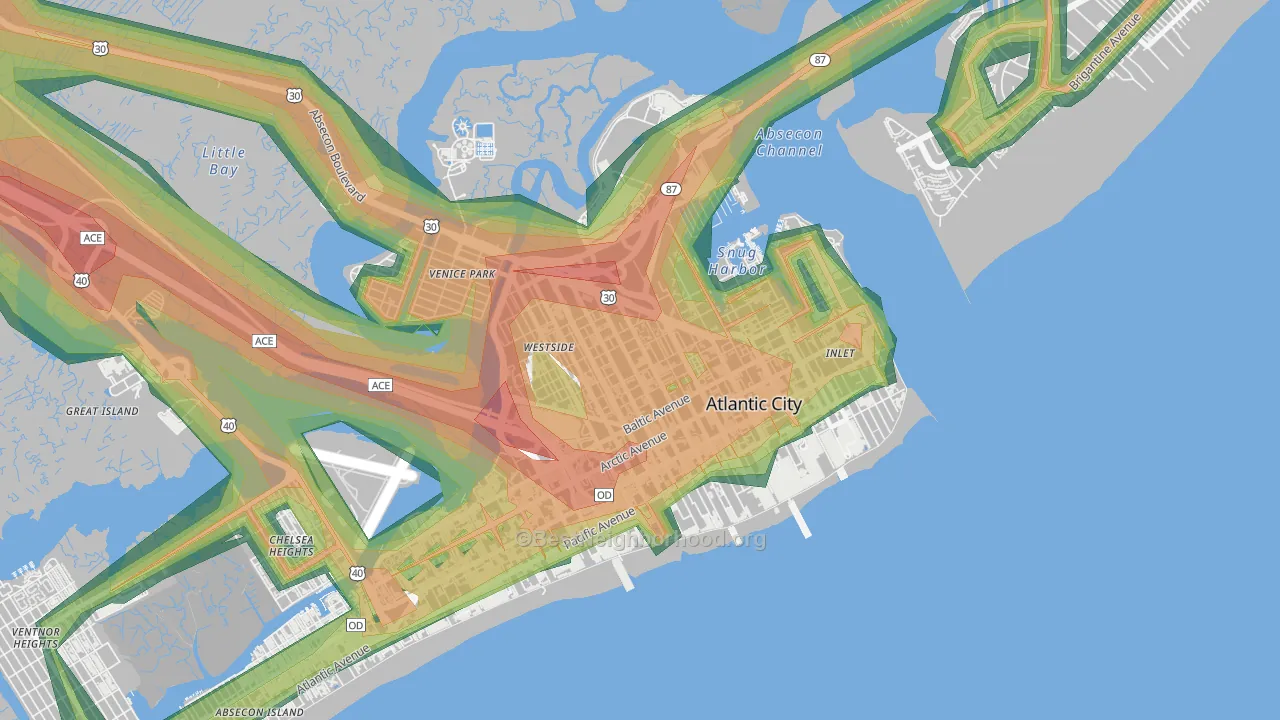 Westside, Atlantic City, NJ Map of Noise Levels in Westside