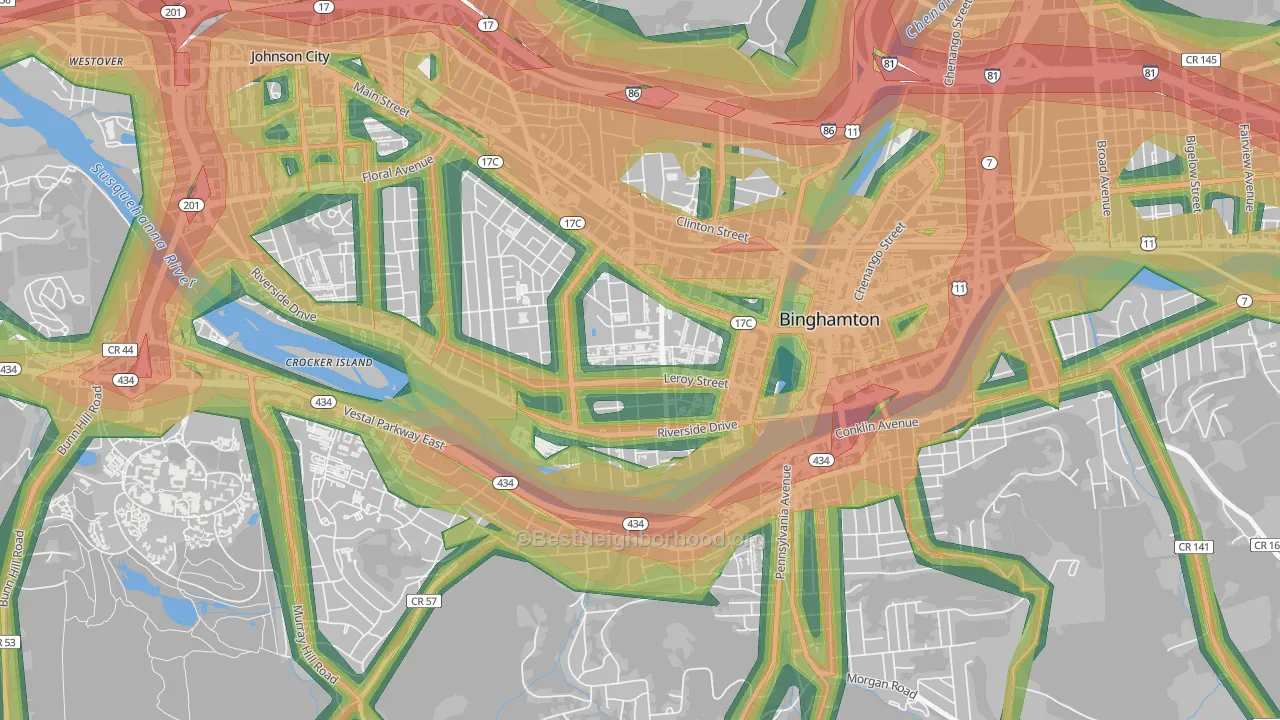 Westside, Binghamton, NY Map of Noise Levels in Westside