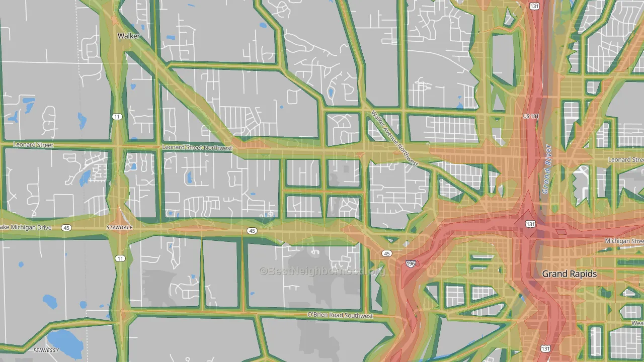 Westside, Grand Rapids, MI Map of Noise Levels in Westside