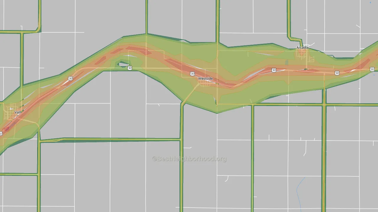 Westside, IA Map of Noise Levels in Westside