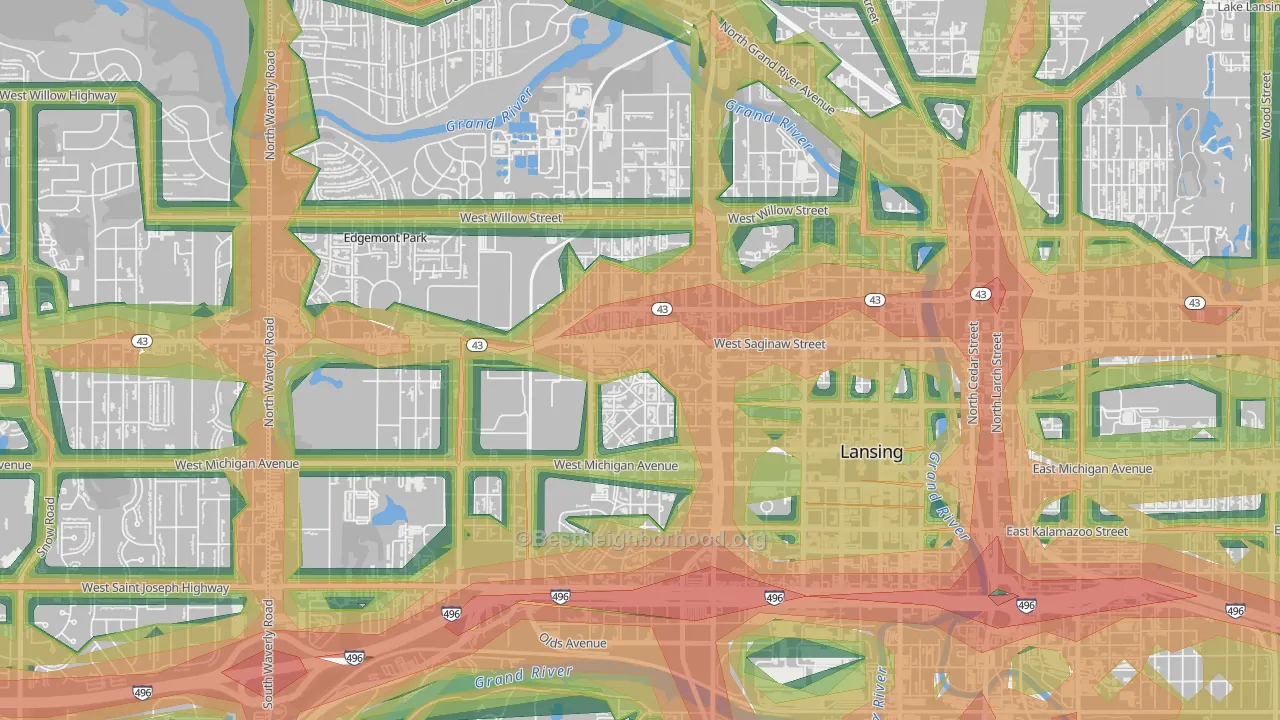 Westside Lansing, Lansing, MI Map of Noise Levels in Westside Lansing