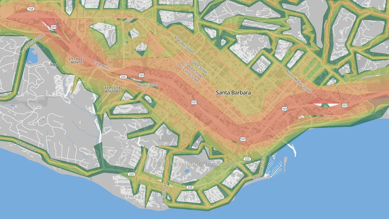 Westside-Santa Barbara, Santa Barbara, CA Map of Noise Levels in Westside-Santa Barbara