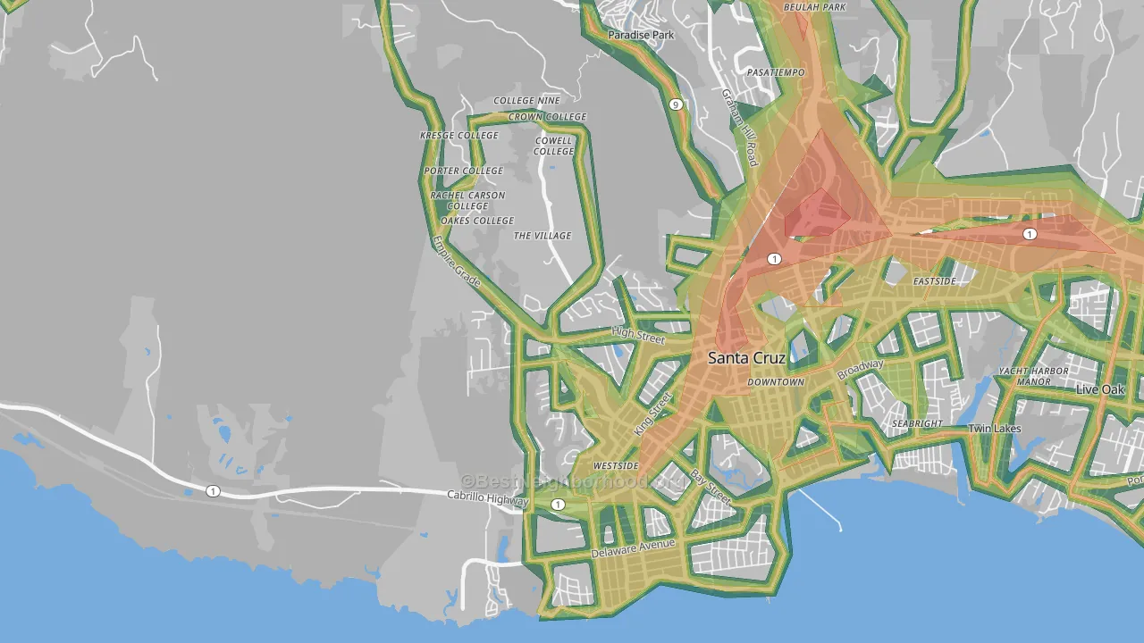 Westside, Santa Cruz, CA Map of Noise Levels in Westside
