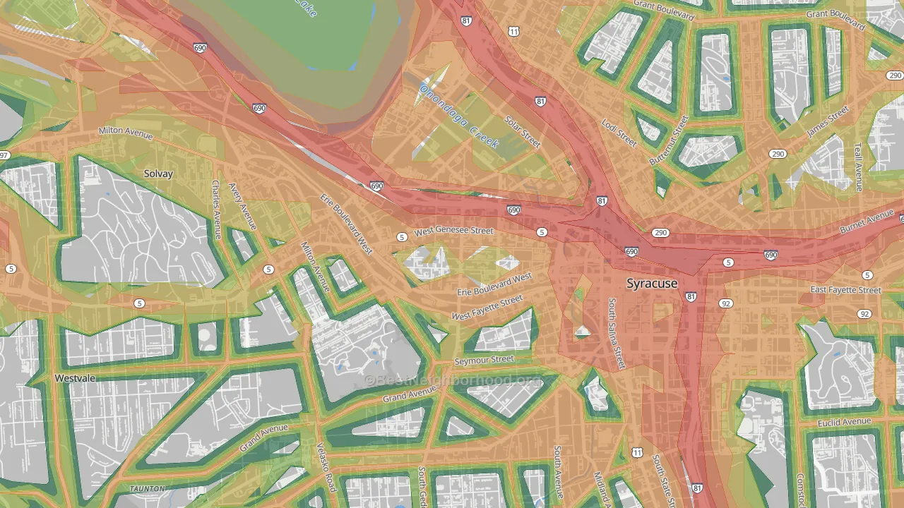 Westside, Syracuse, NY Map of Noise Levels in Westside